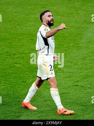 Daniel Carvajal del Real Madrid celebra il primo gol della squadra durante la finale della UEFA Champions League allo stadio Wembley di Londra. Data foto: Sabato 1 giugno 2024. Foto Stock