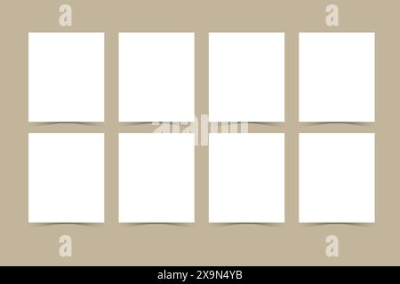 Nero vuoto realistico Photo Frame Mockup su sfondo bianco. Modello album fotografico. Immagine vuota per memoria su scrapbook Pro Vector Illustrazione Vettoriale