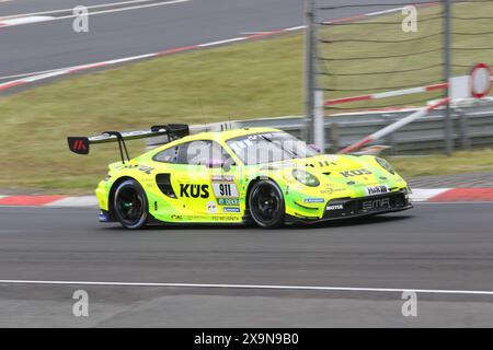 Laurens Vanthoor (Heusden-Zolder/BEL) / Thomas Preining (Cracovia/POL) / Kevin Estre (Hoechst/AUT) / Ayhancan Gueven (TUR), #911, Porsche 911 GT3 R, Team: Manthey EMA (DEU), Motorsport, ADAC Ravenol 24H Rennen Nuerburgring, Nuerburg, 30.05.2024 - 02.06.2024, Samstag 01.06.2024-Foergen: Eibner Foto Stock