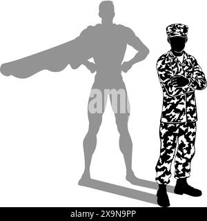 Super Hero Soldier Silhouette SuperHero Shadow Illustrazione Vettoriale