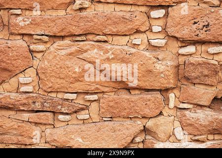 Dettagli sulle pareti delle Twin Towers, Square Tower Group, Hovenweep National Monument, Utah Foto Stock