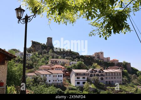 Vista della fortezza medievale di Kruja, Albania Foto Stock