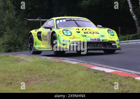 Laurens Vanthoor (Heusden-Zolder/BEL) / Thomas Preining (Cracovia/POL) / Kevin Estre (Hoechst/AUT) / Ayhancan Gueven (TUR), #911, Porsche 911 GT3 R, Team: Manthey EMA (DEU), Motorsport, ADAC Ravenol 24H Rennen Nuerburgring, Nuerburg, 30.05.2024 - 02.06.2024, Samstag 01.06.2024-Foergen: Eibner Foto Stock