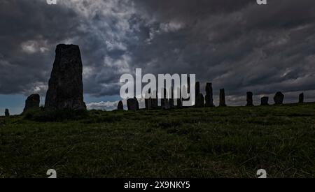 Callanish Standing Stones, Calanais, Isola di Lewis, Scozia. Foto Stock