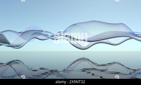 Nastro in vetro arcobaleno sul rendering in 3d del mare d'acqua Foto Stock
