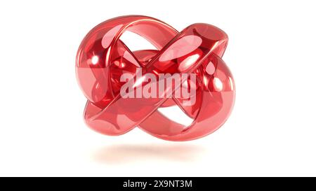 Rotazione della forma del nodo della curva del vetro a colori su rendering 3d bg bianco Foto Stock