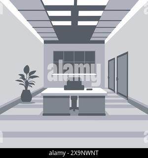 Moderno ufficio con scrivania, sedie e impianto Illustrazione Vettoriale
