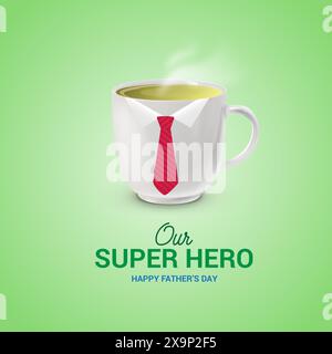 Happy Father's Day Tea Coffee concept. Tazza bianca con cravatta rossa bel design aziendale con testo tipografico con logo Happy Father's Day isolato Illustrazione Vettoriale