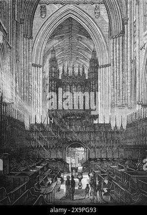 Il Coro della York Minster come apparve alla fine del XIX secolo. Black and White Illustration from Our Own Country Vol III pubblicato da Cassell, Petter, Galpin & Co. Alla fine del XIX secolo. Foto Stock