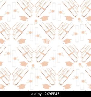 Modello uniforme per l'istruzione universitaria. Diploma, copricapo e libri. Apprendimento di un background senza fine. Argomento di ripetizione delle conoscenze. Illu. Disegnato a mano vettoriale Illustrazione Vettoriale