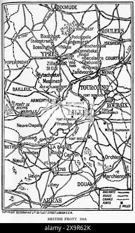 Mappa del fronte Brtiish nella prima guerra mondiale. Dalla campagna britannica in Francia e nelle Fiandre di Arthur Conan Doyle, 1915. Foto Stock