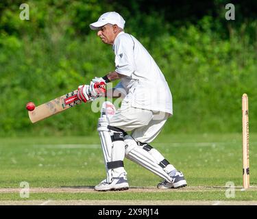 Londra, Regno Unito 2 giugno 2024. Sadiq Kahn in una partita di cricket di beneficenza. Lo Streatham e il Marlborough Cricket Club organizzano un All-Star Celebrity Cricket Match per aiutare a raccogliere fondi per il loro progetto Pavilion nel loro terreno a Dulwich Common. Il match fu vinto da Stephen Fry e Jim Carter e tra i giocatori più celebri c'erano Freddie Fox, Andy Zaltzman Wayne Gordon e Jenny Pacey. Crediti: MartinJPalmer/Alamy Live News Foto Stock