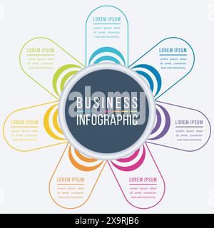 Progettazione infografica 7 passaggi, oggetti, elementi o opzioni modello di informazioni aziendali Illustrazione Vettoriale