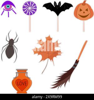 Una serie di adesivi per Halloween. Progettazione vettoriale Illustrazione Vettoriale