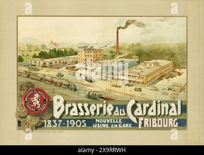 Poster pubblicitario svizzero vintage: Brasserie du Cardinal Fribourg di Maurice Zimmermann 1905 Foto Stock