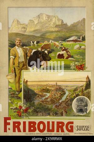 Poster di viaggio svizzero d'epoca: Friburgo (Svizzera) di Anton Reckziegel 1906 Foto Stock