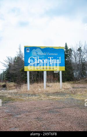 Cartello Cabot Trail sulla NS 104 a Aulds Cove, nuova Scozia, Canada Foto Stock