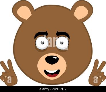 l'illustrazione vettoriale affronta un cartone animato grizzly con orso marrone, con le mani che fanno il classico gesto di amore e pace o v vittoria Illustrazione Vettoriale