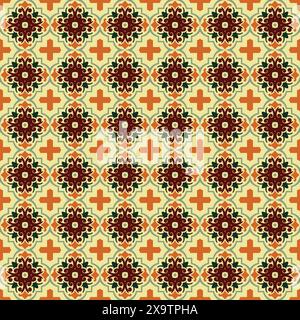 Design con motivo senza cuciture per piastrelle Vintage floreali, motivo geometrico senza cuciture, sfondo decorativo Illustrazione Vettoriale