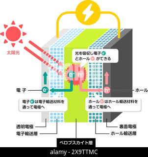 Illustrazione del meccanismo delle celle solari Perovskite Illustrazione Vettoriale