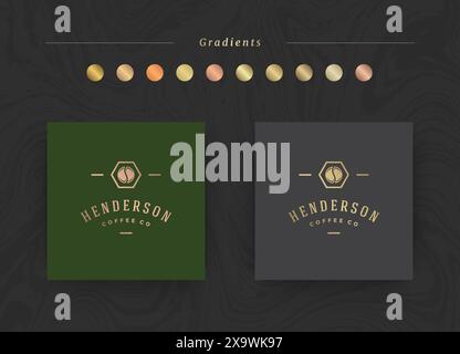 Elegante modello di design con logo di lusso. Moderno stile minimalista con sfumature dorate. Illustrazione vettoriale. Illustrazione Vettoriale