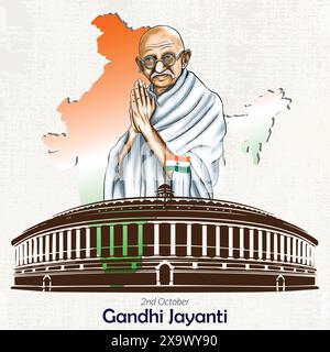 Mahatma Gandhi per il giorno dell'indipendenza o Gandhi Jayanti Illustrazione Vettoriale