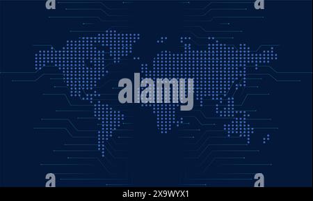 La mappa del mondo ha creato dei punti su sfondo blu Illustrazione Vettoriale