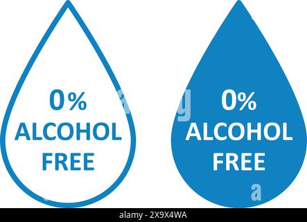 Icona senza alcol. Non contengono il simbolo dell'alcol. Tag zero per cento. Rilascia simbolo. Prodotto cosmetico per la salute. icona 0 percento. Elemento infografico del design Illustrazione Vettoriale