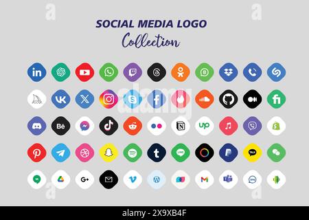 Icone dei logo dei social media popolari icone dei logo facebook, instagram, youtube, pinterest, tiktok e così via, set di icone dei social media Illustrazione Vettoriale