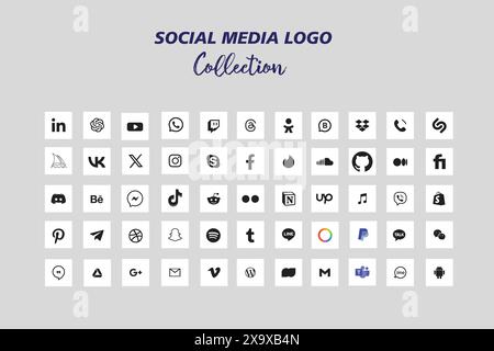 Icone dei logo dei social media popolari icone dei logo facebook, instagram, youtube, pinterest, tiktok e così via, set di icone dei social media Illustrazione Vettoriale