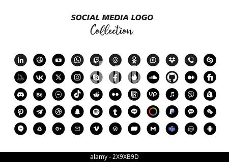 Icone dei logo dei social media popolari icone dei logo facebook, instagram, youtube, pinterest, tiktok e così via, set di icone dei social media Illustrazione Vettoriale