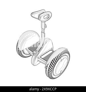 Illustrazione vettoriale Contour Gyroscooter. Cartoon ha isolato il trasporto elettrico intelligente personale, moderno veicolo ecologico con batteria e due ruote per la città Illustrazione Vettoriale