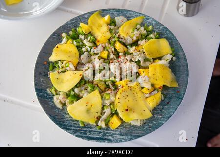 Ceviche fatte in barca Foto Stock