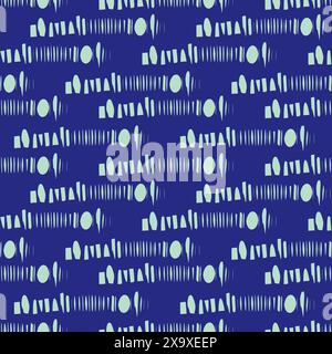 Linee di tracciatura stravaganti disegnate a mano e motivo senza cuciture. La striscia di doodle organica con texture vettoriale segna lo sfondo. Blu giocoso Illustrazione Vettoriale