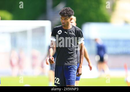 Copenaghen, Danimarca. 1 giugno 2024. Osman Addo (22) di B.93 visto prima del NordicBet Liga match tra B.93 e Hilleroed Fodbold all'Osterbro Stadion di Copenaghen. (Credito fotografico: Gonzales Photo - Christian Midtgaard). Foto Stock