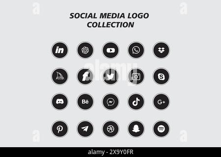 Raccolta di icone con logo sui social network. Icona dei social media Illustrazione Vettoriale
