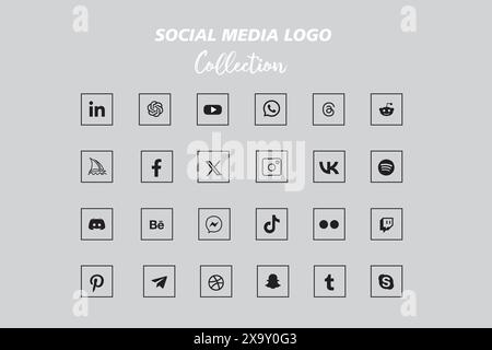 Raccolta di icone con logo sui social network. Icona dei social media Illustrazione Vettoriale