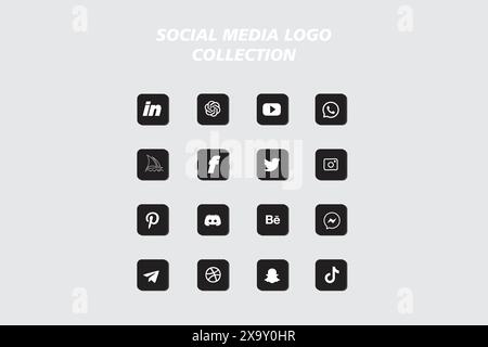 Raccolta di icone con logo sui social network. Icona dei social media Illustrazione Vettoriale