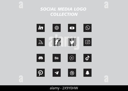 Raccolta di icone con logo sui social network. Icona dei social media Illustrazione Vettoriale