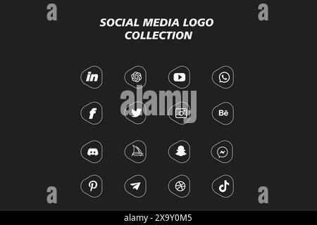 Raccolta di icone con logo sui social network. Icona dei social media Illustrazione Vettoriale