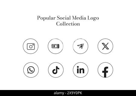 Raccolta di icone con logo sui social network. Icona dei social media Illustrazione Vettoriale