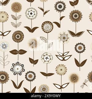 Motivo floreale senza cuciture con fiori stilizzati Illustrazione Vettoriale