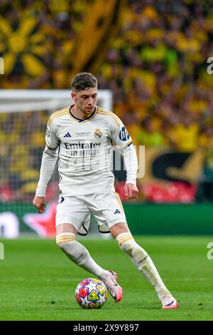 Londra, Inghilterra. 1 giugno 2024. Federico Valverde (15) del Real Madrid visto durante la finale di UEFA Champions League 2024 tra Borussia Dortmund e Real Madrid a Wembley a Londra. (Foto: Gonzales Photo - Tommaso Fimiano). Foto Stock