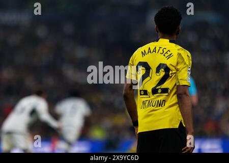 Ian Maatsen durante la finale di Champions League 2024 tra Borussia Dortmund e Real Madrid (Maciej Rogowski) Foto Stock