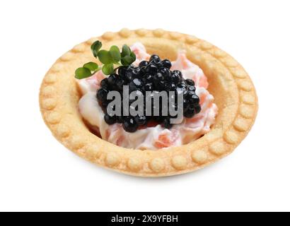 Delizioso canape con caviale nero isolato su bianco Foto Stock