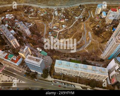 Vista aerea di un'area residenziale con alti edifici Foto Stock