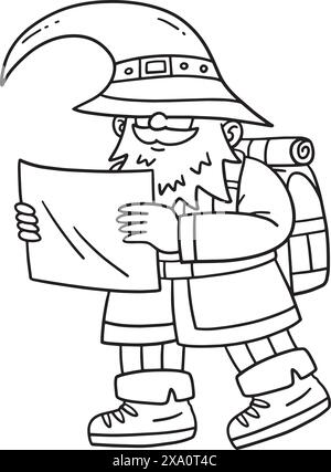 Camping Gnome Isolated Coloring Page per bambini Illustrazione Vettoriale