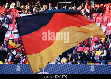 Fussball Laenderspiel Deutschland - Ucraina AM 03.06.2024 im Max-Morlock-Stadion a Norimberga Deutschland Fahne le normative DFB vietano qualsiasi uso di fotografie come sequenze di immagini e/o quasi-video. Foto: Revierfoto credito: ddp media GmbH/Alamy Live News Foto Stock