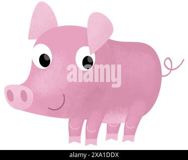 Cartoni animati animati giovani animali della fattoria dei maiali in azione correndo e divertendosi illustrazione isolata di sfondo per i bambini Foto Stock