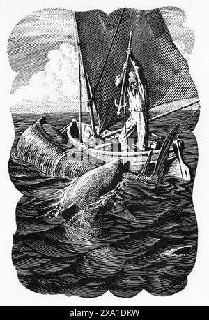 Illustralion dal libro The Old Man and the Sea di Ernest Hemingway, pubblicato dalla Book Folio Society nel 1953. Opera di C. F. Tunnicliffe Foto Stock